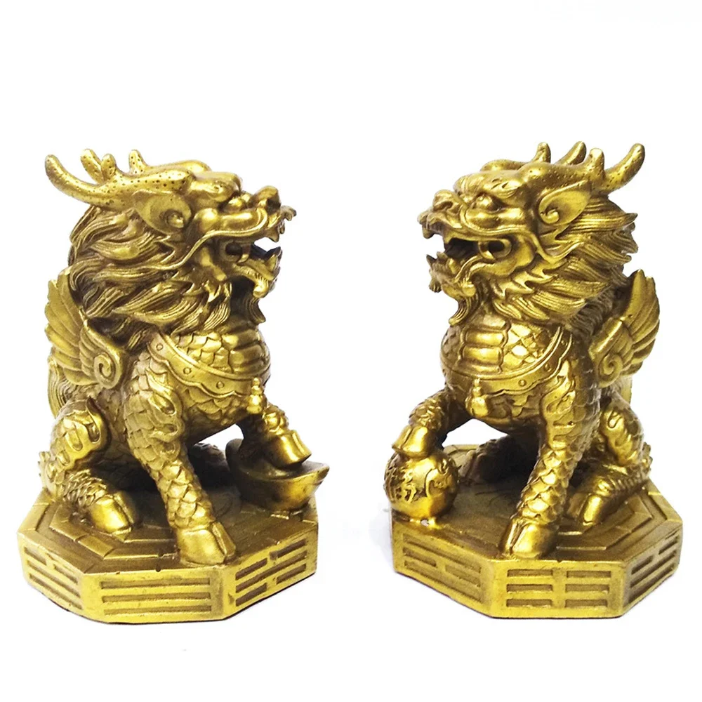 

Feng Shui Kylin Wealth Statue Brass Chinese Home Decoration qilin Figurine Office Decor Good Luck Golden Sculpture