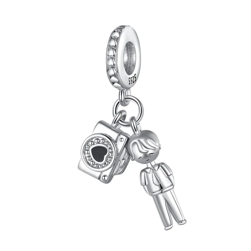 925 Sterling Silver Travel Camera Charms Beads Zircon Dangle Fit 3mm Original Bracelet DIY Women Party Jewelry Gifts