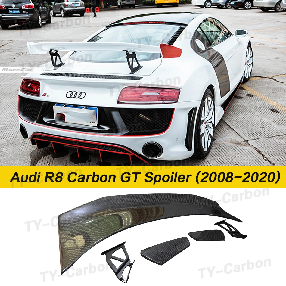 High Quality Rear Carbon Fiber Spoiler For Audi R8 V8 V10 GT 2008-2020 Wing Lip Spoilers