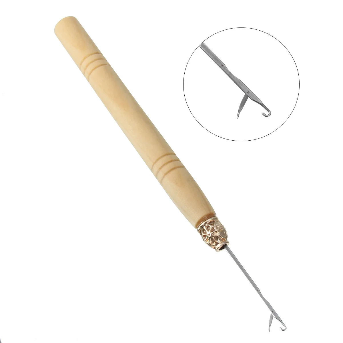 

Hair Extension Tongue Hook Needle Mildew - Resistant Wooden Handle Wig Hair Connector Professional Wig Tools