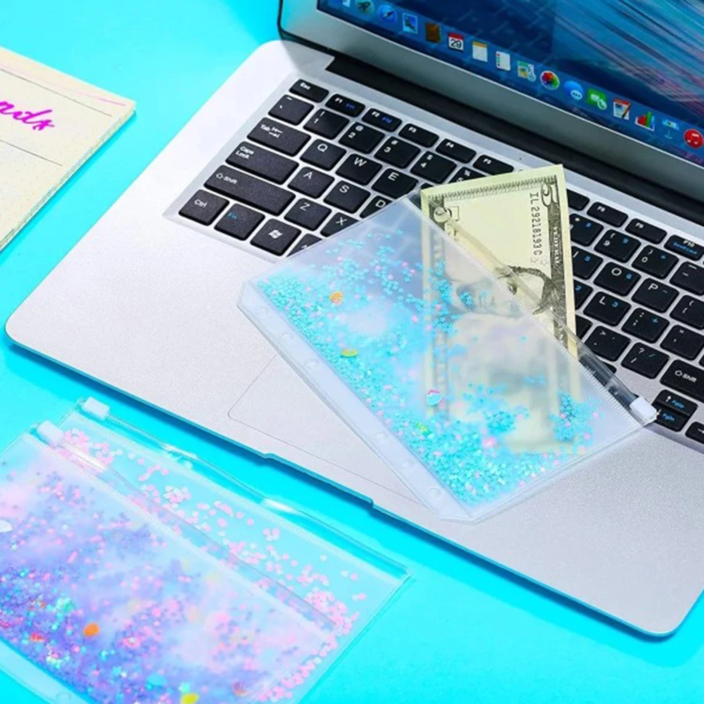 

6pcs Zipper Folders Blinder Pockets Binder Pockets Loose Leaf Notebook Storage Bags PVC School Office Notebooks