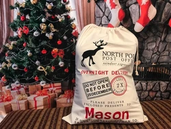 XXL Personalized Canvas Santa Sack,Customized Name Christmas Gift Bag,Large children's Christmas snack bag, Christmas decoration