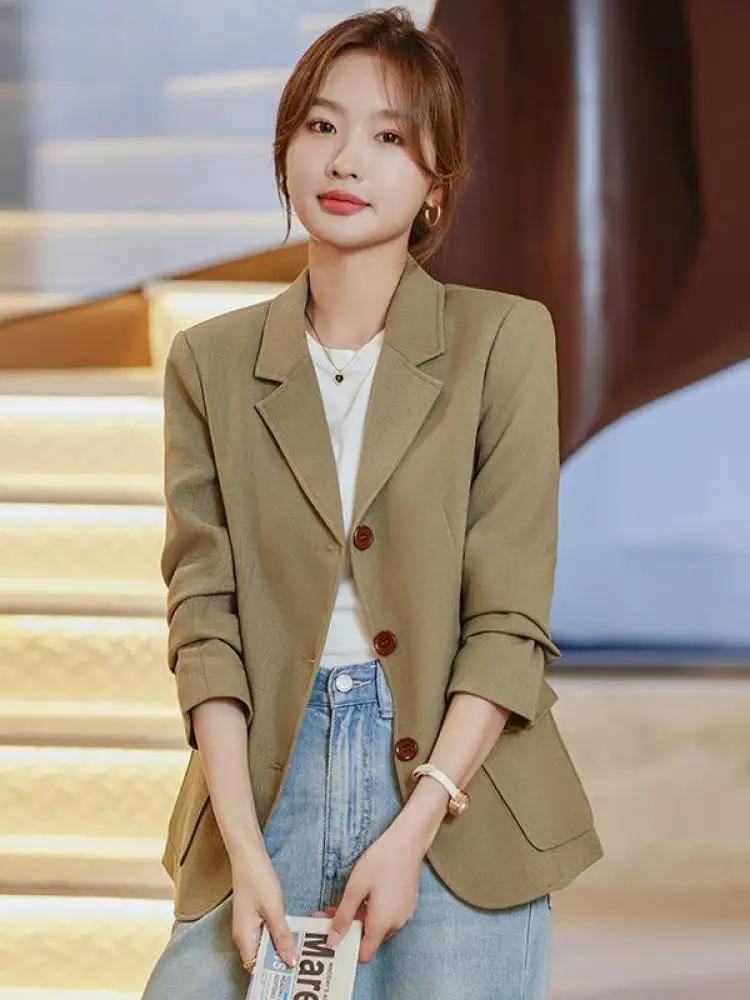 

2023 Spring Autumn New Solid Formal Suit Coat Women Fashion Slim Long-sleeved Single Breasted Blazer Jacket Female Casual Simple