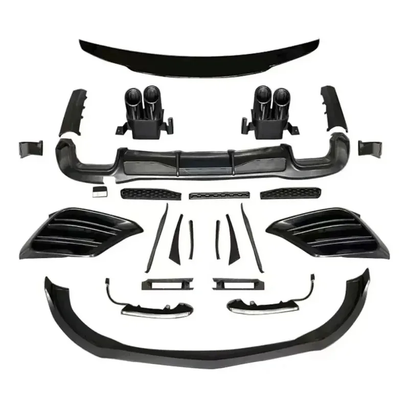 

s class w223 body kit style contains rear diffuser exhaust pipe front lip gloss black abs matereial
