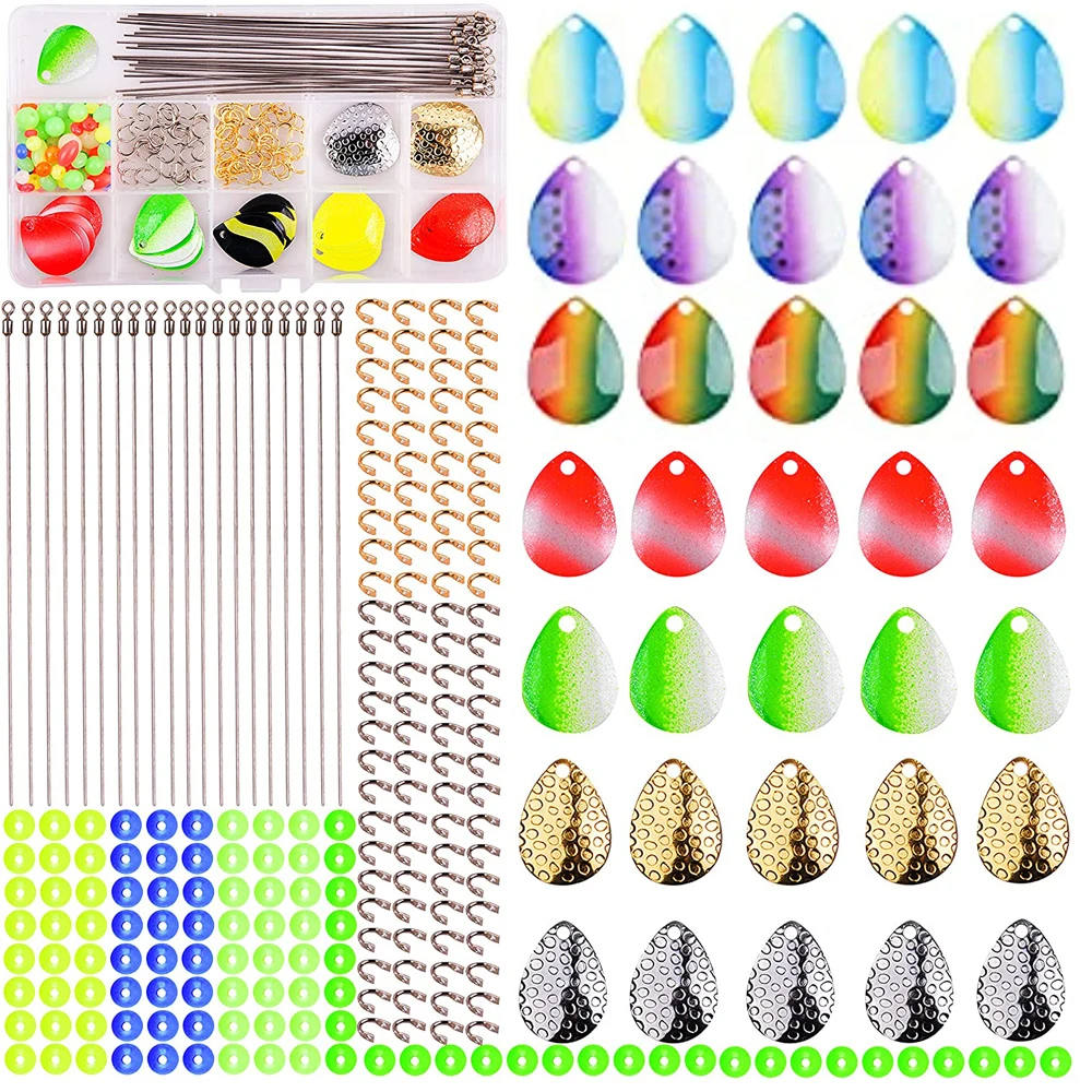 Colorado willow leaf Spinner Blades Lure Making Kit 255pcs Spoon lure Including Wire Shaft Clevises Lure Fishing Acessories