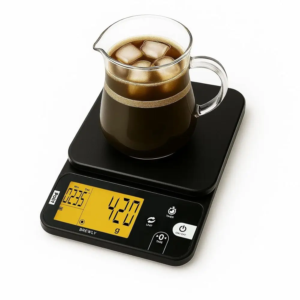

Triple-Range Precision Coffee Scale with Timer, USB-C/Battery Powered, Milk/Water ml, Ultra-Slim Travel Coffee Scale for Home &
