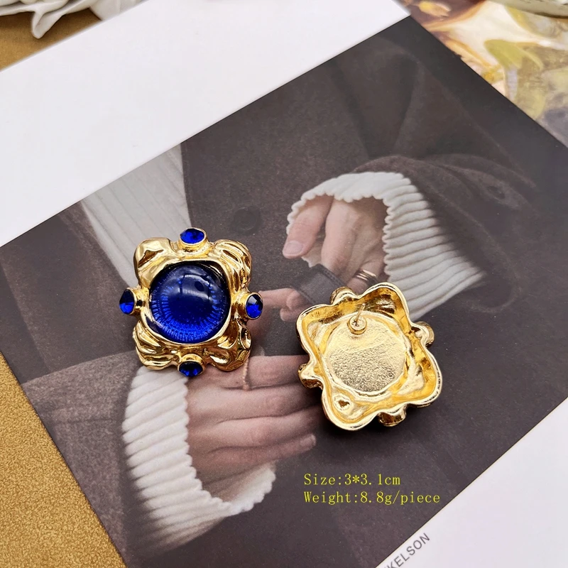 Blue Jewelry Fashion Earrings Rectangle Geometric Resin Alloy Pendientes French Accessories