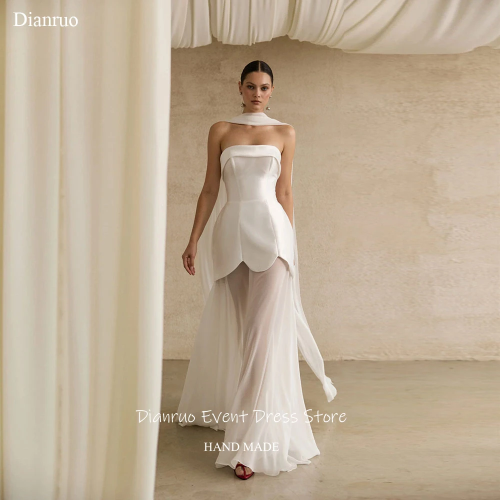 Dianruo Illusion Ribbons Wedding Dress A Line Strapless Bridal Vestido De Noiva Handmade A Line 2026 Evening Dresses Customized