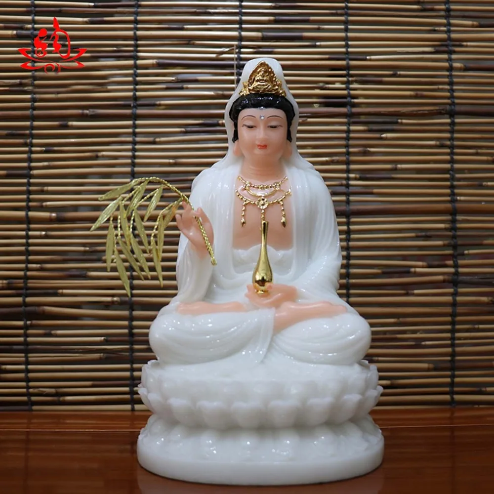 good - high-grade Home Hall efficacious Talisman Mascot Goddess Guanyin Buddha Avalokitesvara white jade Sculpture statue  22CM