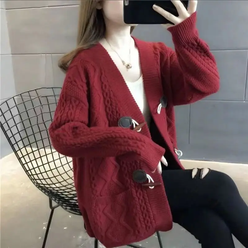 Autumn Fashion Star Embroidery Single Printing Knitted Cardigan Women Trend Tay V-neck Long Sleeve Vintage Stretch Sweater V47