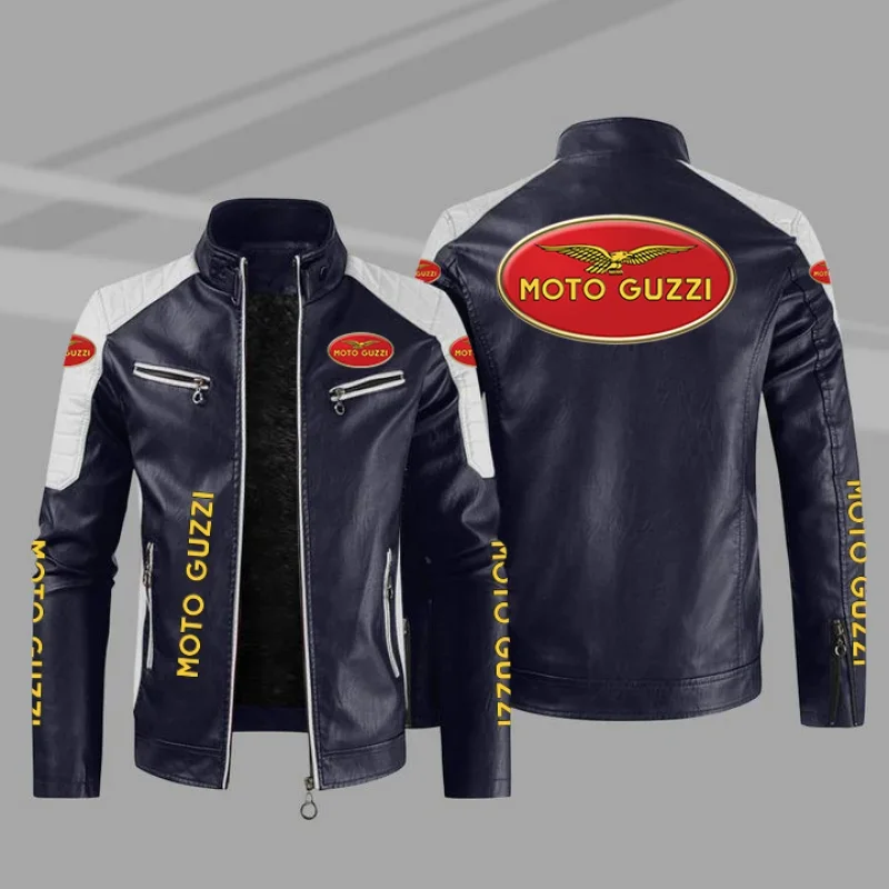 2023 Nieuwe Winter Heren Moto Guzzi Logo Jas Mode Motorfiets Rits Jack Outwear Houden Warme Leren Man Jas 4 Kleuren