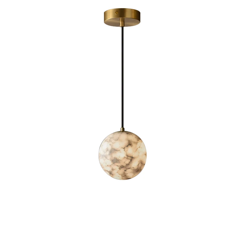 Marble Sphere Pendant Lights Led Home-appliance Bedside Alabaster Small Hanging Lamps Dining Room Gold Lamps High-end