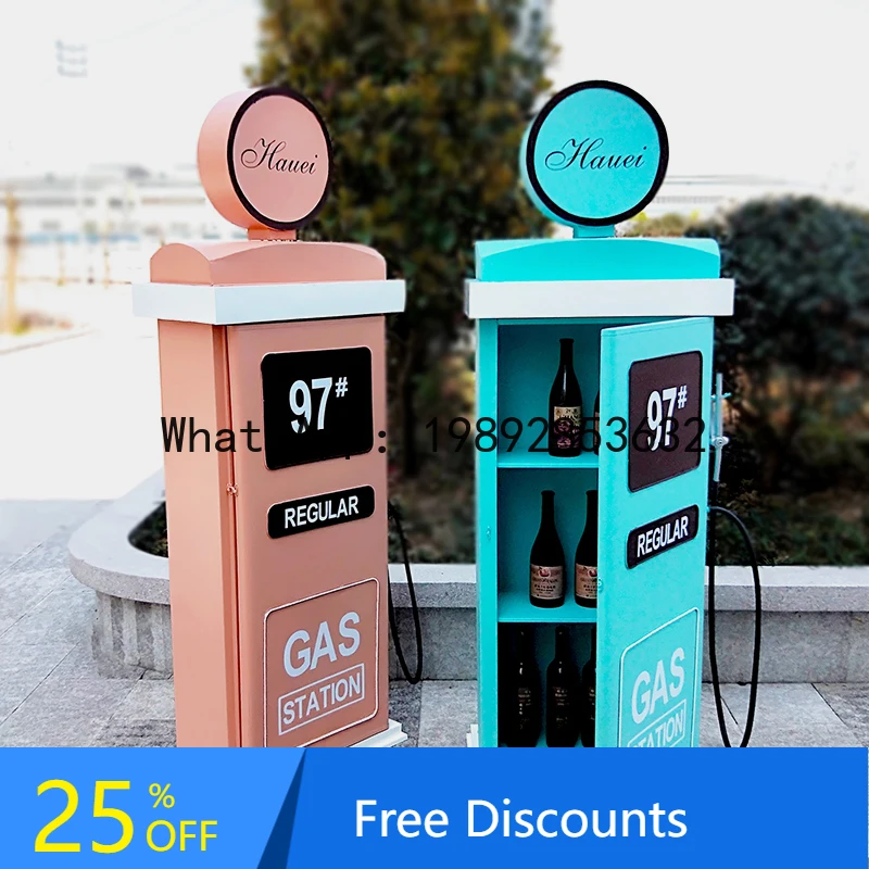

CZ Retro Industrial Style Creative Iron Art Gas Station Model Floor Large Ornament Bar Cafe Decoration Storage Cabinet