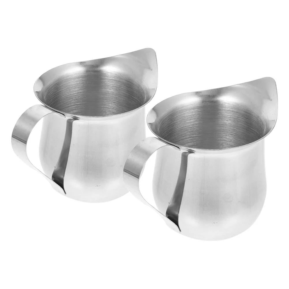 2 Pcs Stainless Steel Milk Cup Coffee Cups with Lids Jug Pitcher Steaming Pot Mini Frothing Server Frother