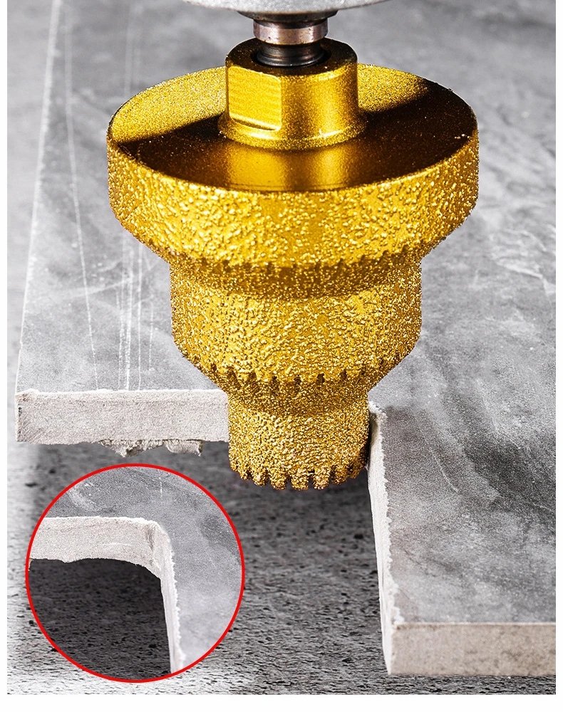 M10 Diamond Pagoda Drill Bit, Brazed Diamond Core Drill for Tile Stone Rock, Chamfer Router Reaming Integrated Tool