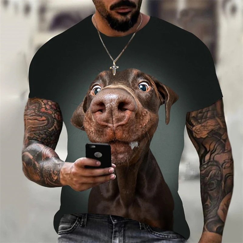 Funny Animal Labrador Dog 3D Print Men\'s T-shirts Summer O-Neck Short Sleeve Tops Breathable  Harajuku Style Tees Men Clothing