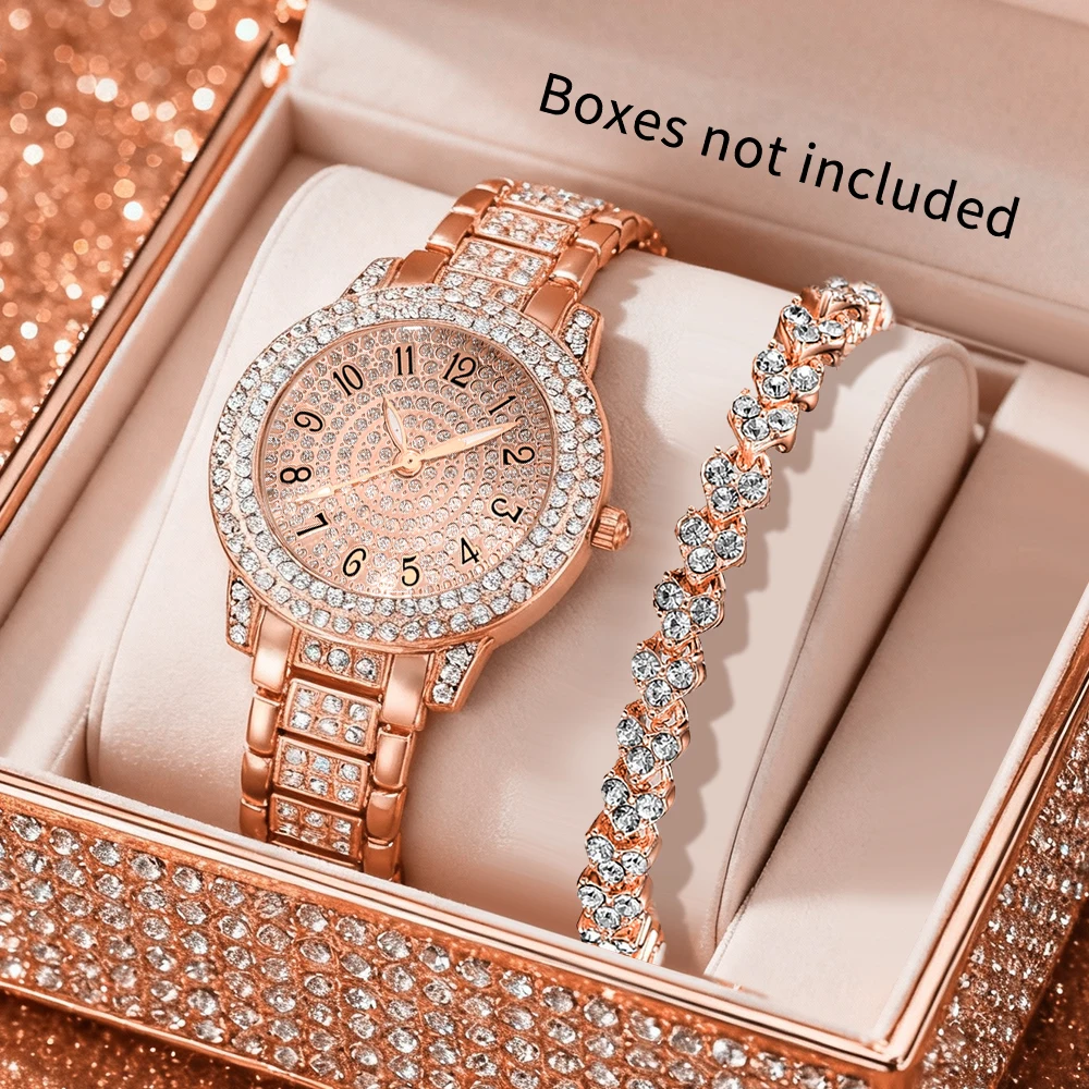2PCS Gorgeous Party Women's Quartz Watch with Shining Bracelet Jewelry Set