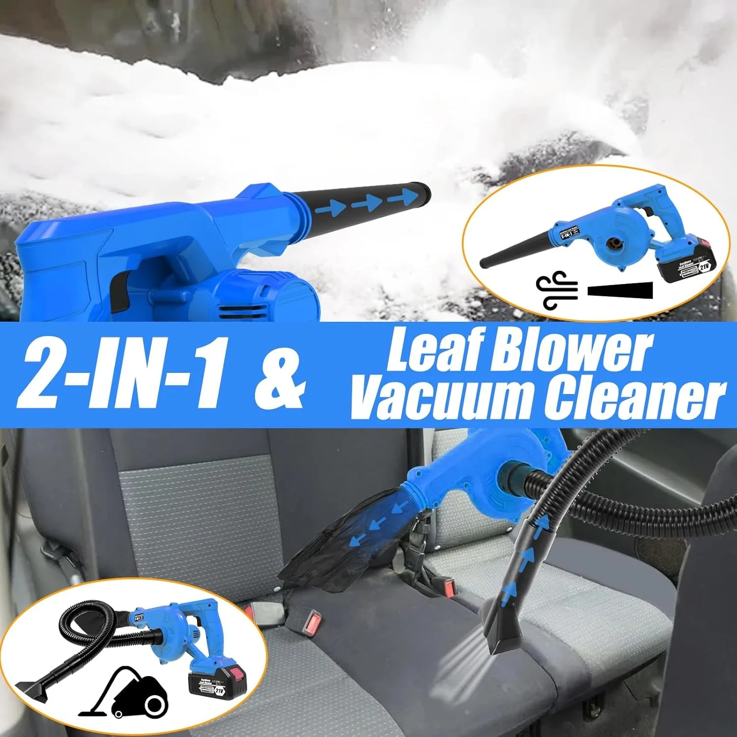 Leaf Blower Cordless with 4.0Ah Battery Powered and Charger, 2-in-1 Lightweight Handle Electric Blower & Vacuum Cleaner