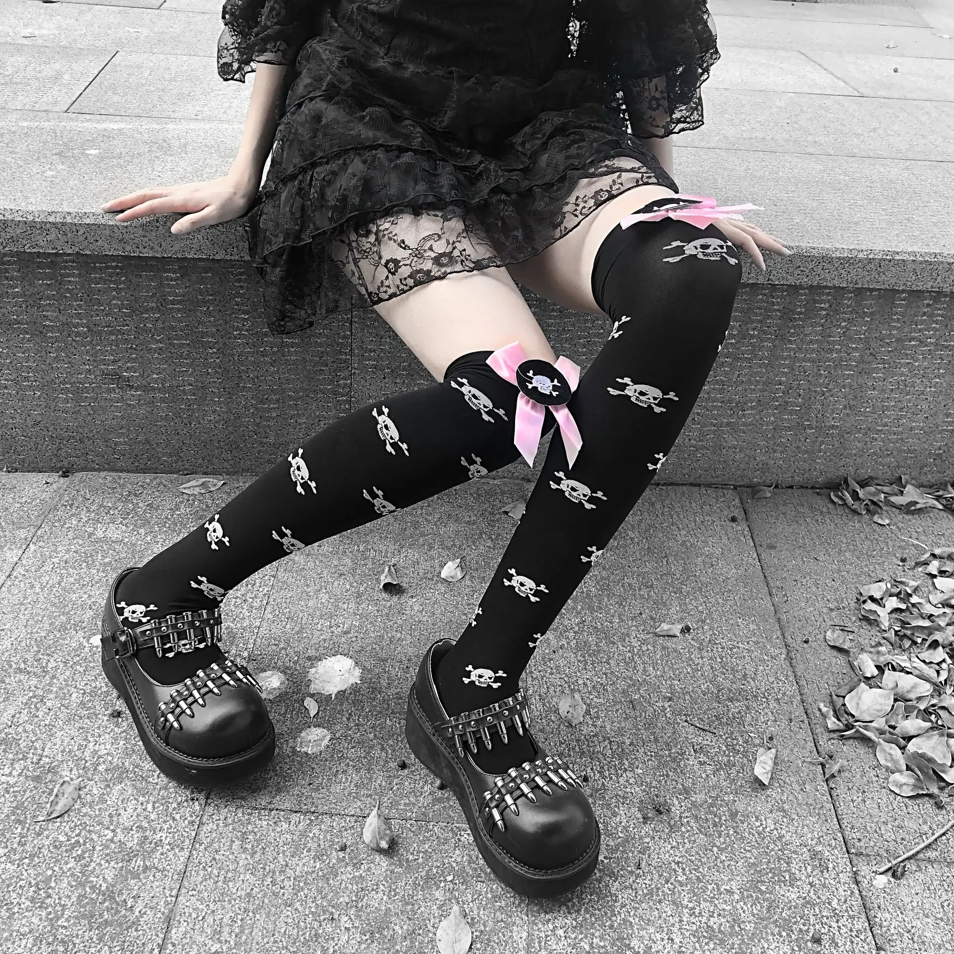 JK Girls Socks Black Goth Cute Fish Net Stockings Pink Y2K Harajuku Lolita Long Knee Socks Cosplay JK Lolta Thigh High Stockings