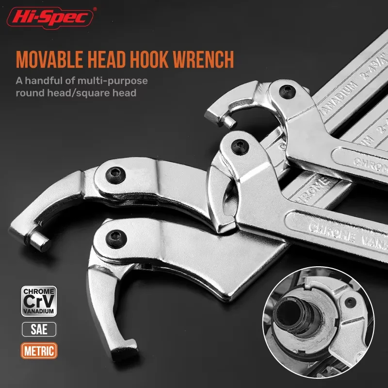 Hi-Spec Adjustable Wrench Hook C Type Spanner Tool Nuts Bolts Hand Tool 19-51mm 32-76mm 51-120mm With Scale Auto Tools Supplies