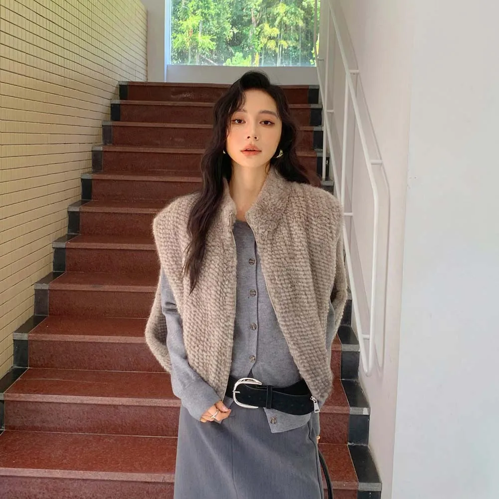 เสื้อกั๊กขนมิงค์ถักสองด้าน ผ้ากำมะหยี่นำเข้า ฤดูหนาวปี 2025 ทรงเข้ารูป