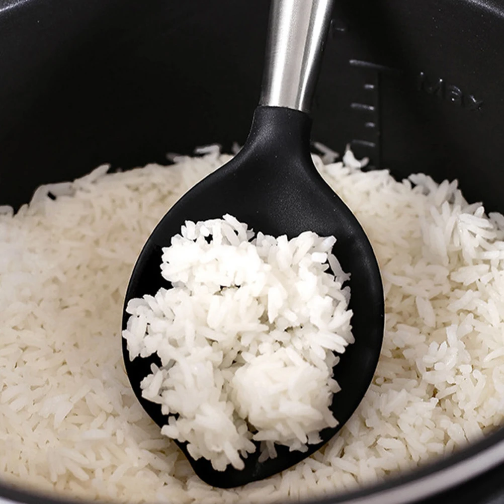 

Leaf shaped Rice Spoon Non stick Silicone Stainless Steel Cooking Tableware Reusable Paddle Serving Long h led Kitchen Tool Easy