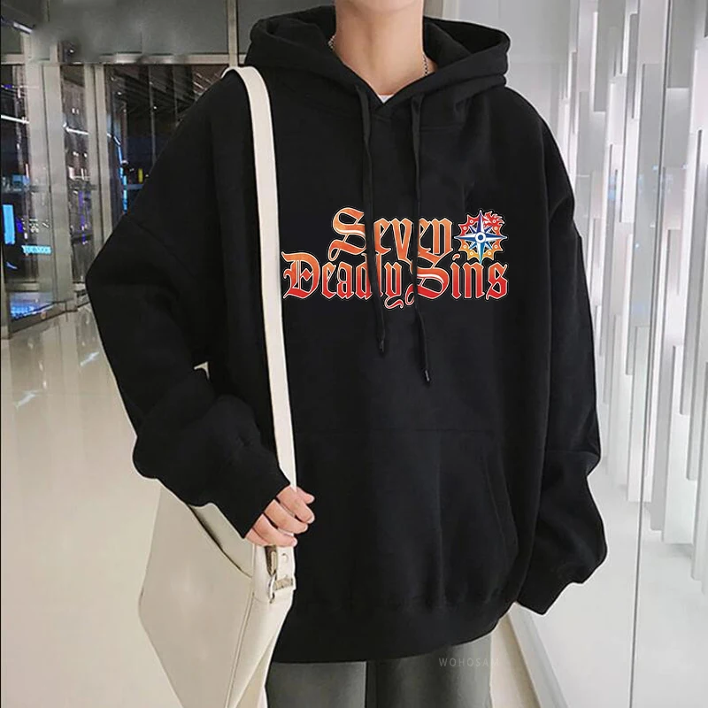 Anime The Seven Deadly Sins Letter Print Patchwork Hoody Pullovers Male Harajuku Funny Manga Unisex Oversized Casual Sweatshirts