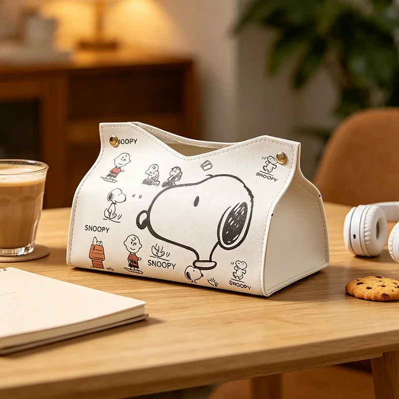 Kawaii Snoopy Household Tissue Box Leather Napkin Holder Waterproof Car Storage Organizer Bathroom Kitchen Tabletop Decor Gifts