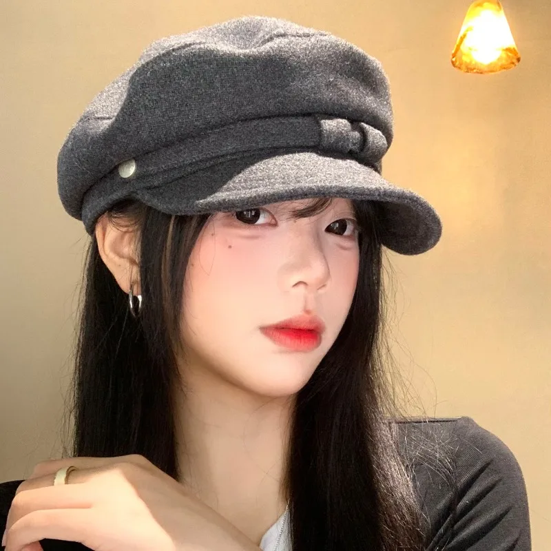 

Новые шерстяные береты с плоским верхом в стиле ретро для женщин, осенне-зимние повседневные универсальные шапки в студенческом стиле, литературные и художественные шапки художника