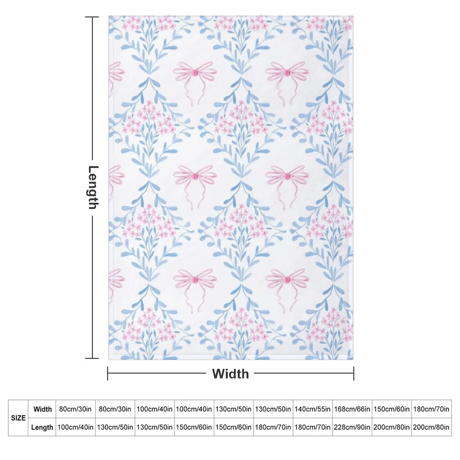 Pink and Blue Coquette Aesthetic &Cute Pretty Preppy Watercolor Pink Bows Throw Blanket Soft Blankets For Bed Kid'S Blankets
