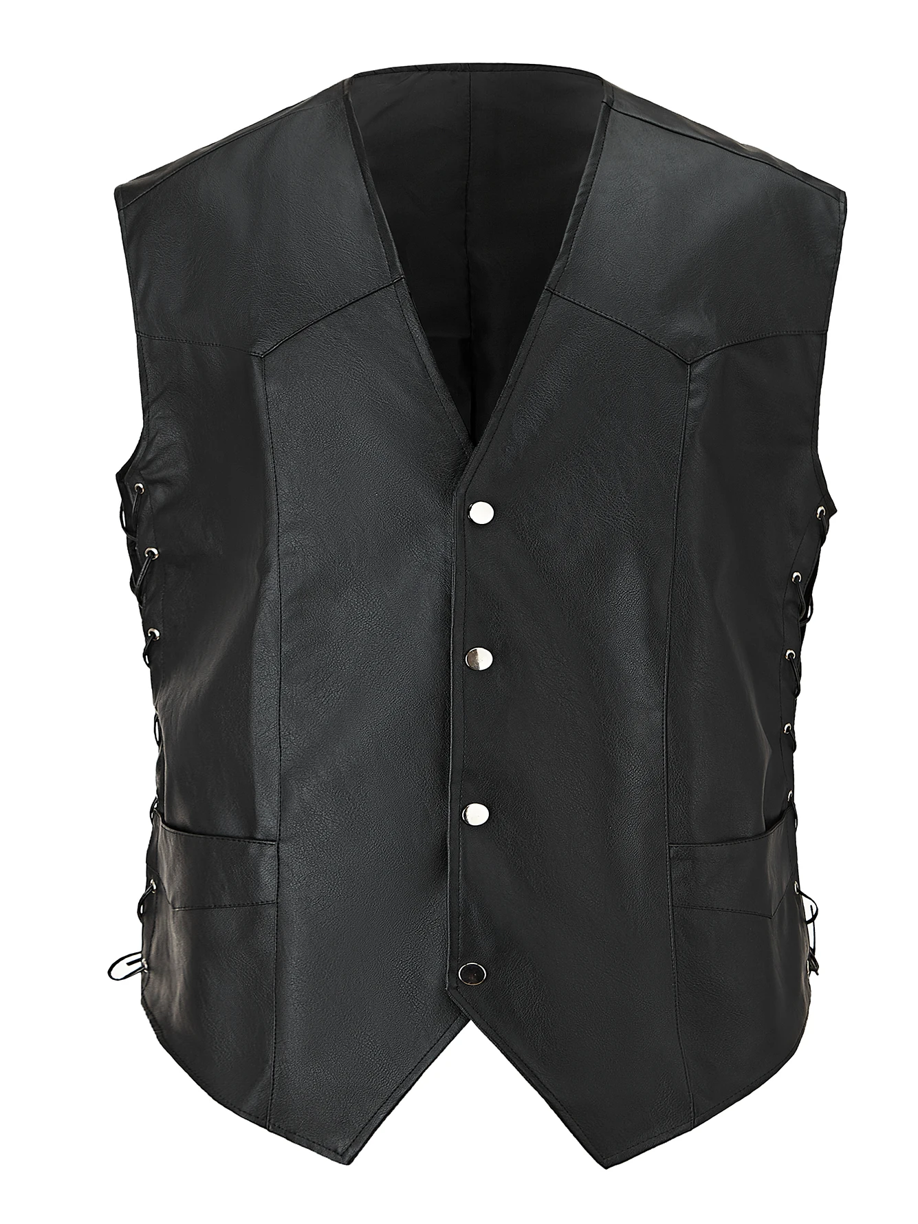 

Men's Vintage Motorcycle Vest - PU & Polyester Blend, Stylish Design with Zipper Pockets, All-Season Comfort, Regular Fit for Ca