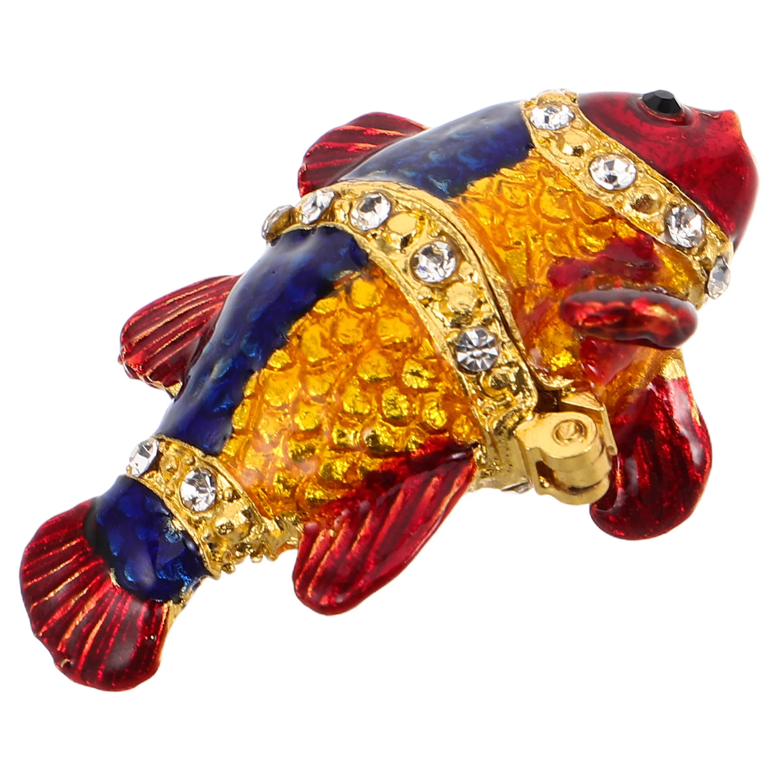 

Rhinestone Embellished Fish Shaped Jewelry Box Vintage Style Enamel Metal Trinket Storage Hinged Lid Organizer for Women