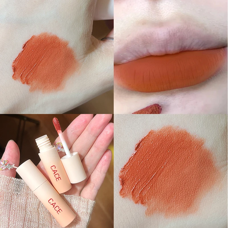 Lápiz labial mate resistente al agua de larga duración, maquillaje de 3 colores, lápiz labial Sexy de terciopelo rojo desnudo, Cosméticos de labios Sexy para mujer