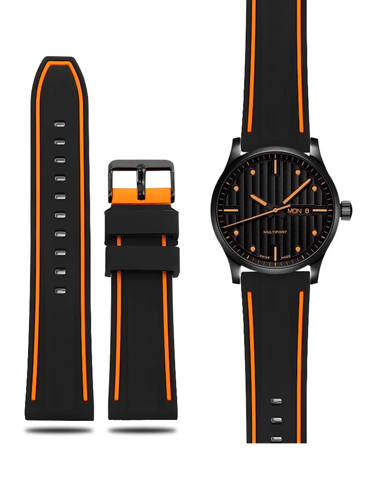 For Meidou Rudder Orange Rudder Navigator M005 Black Silicone Watch Strap Men\'s Omega Joint Name Swatch Universal Watchband