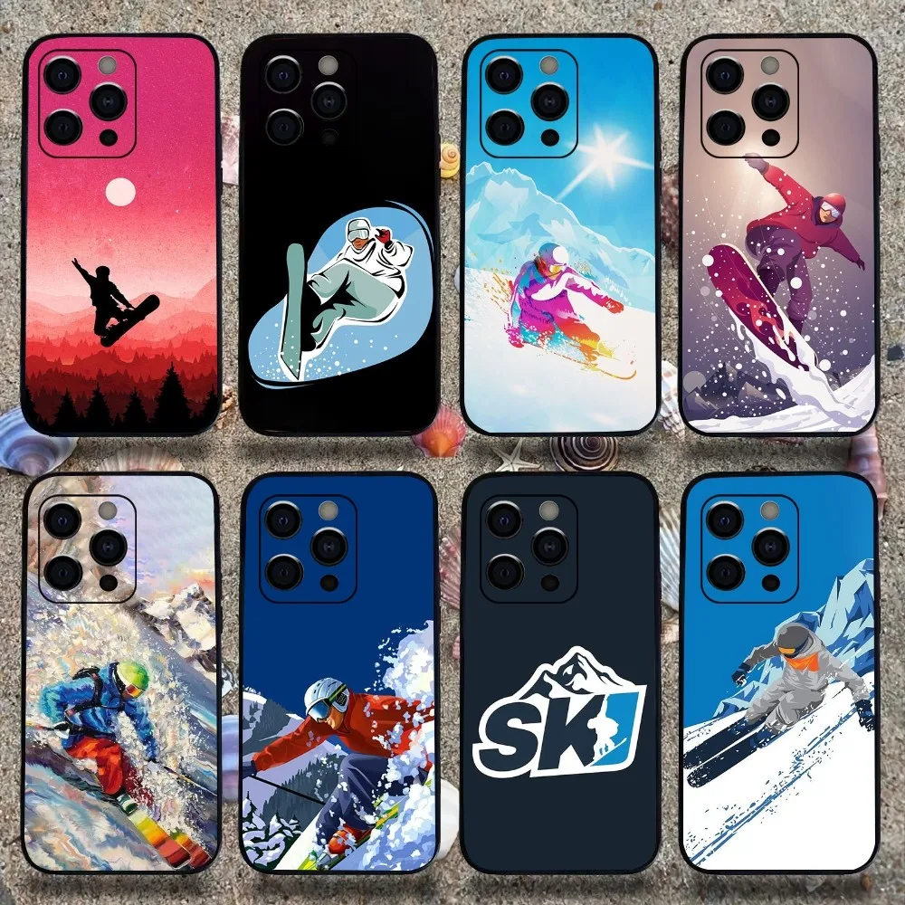 Skiing Snow Snowboard Ski Phone Case For Apple iPhone 15,14,13,12,11,Pro,X,XS,Max,XR,Plus,Mini Soft Black Cover