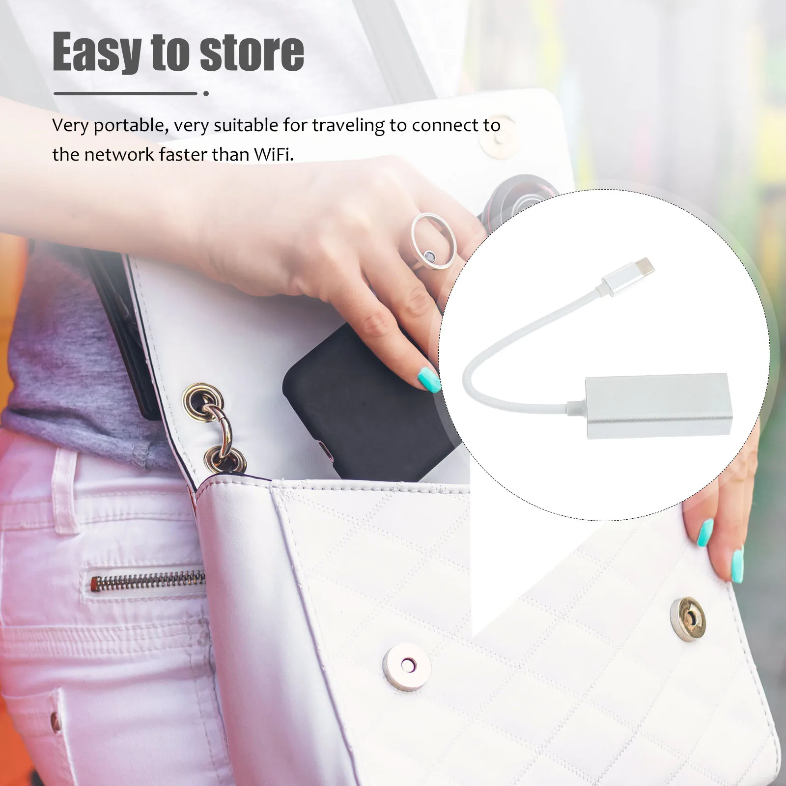 

USB Type-C to Ethernet Adapter 100Mbps Silver Plug Play LAN Network Converter Notebook Travel Wired Connection Fast