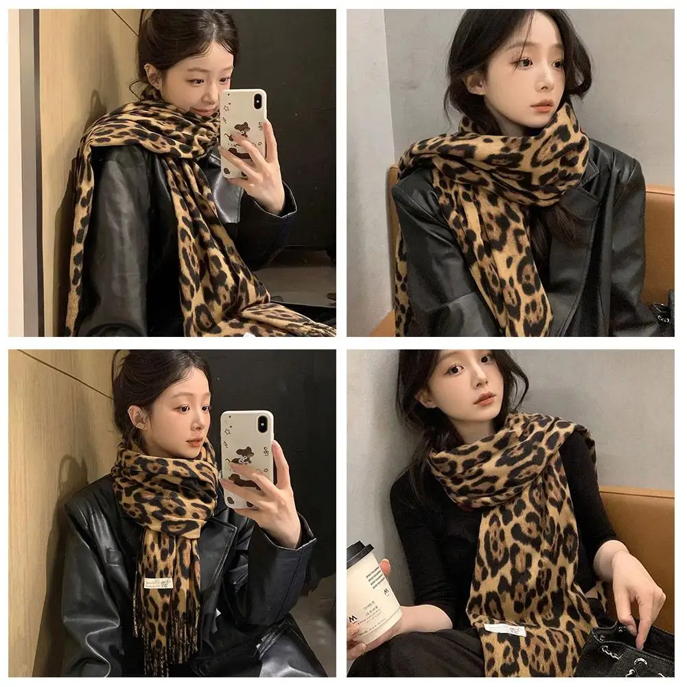 Leopard Scarf Imitation Cashmere Neckerchief For Women Winter Top Selling Scarf Neck Cover Outdoor Windproof Neckerchief