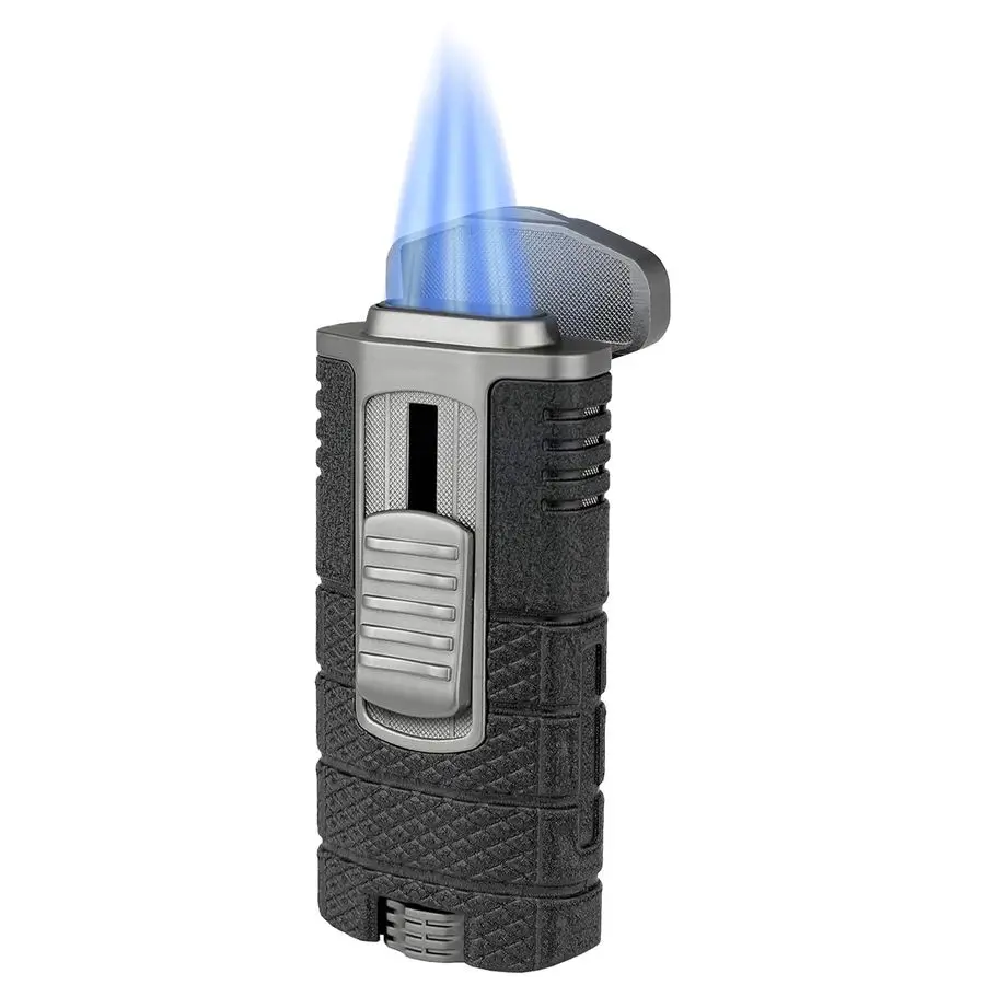 

Tactical TripleJet Lighter, Black and Gunmetal Powerful Jet Flame for Cigars with Pocket Clip, EZView Fuel Window, Adjustable Fl