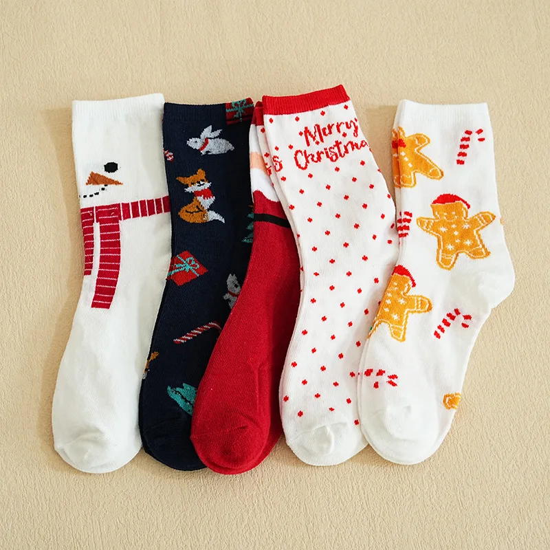 

Осень-зима, новые милые женские рождественские носки с рисунком оленя, удобные мягкие женские носки средней длины, комплект из 5 предметов