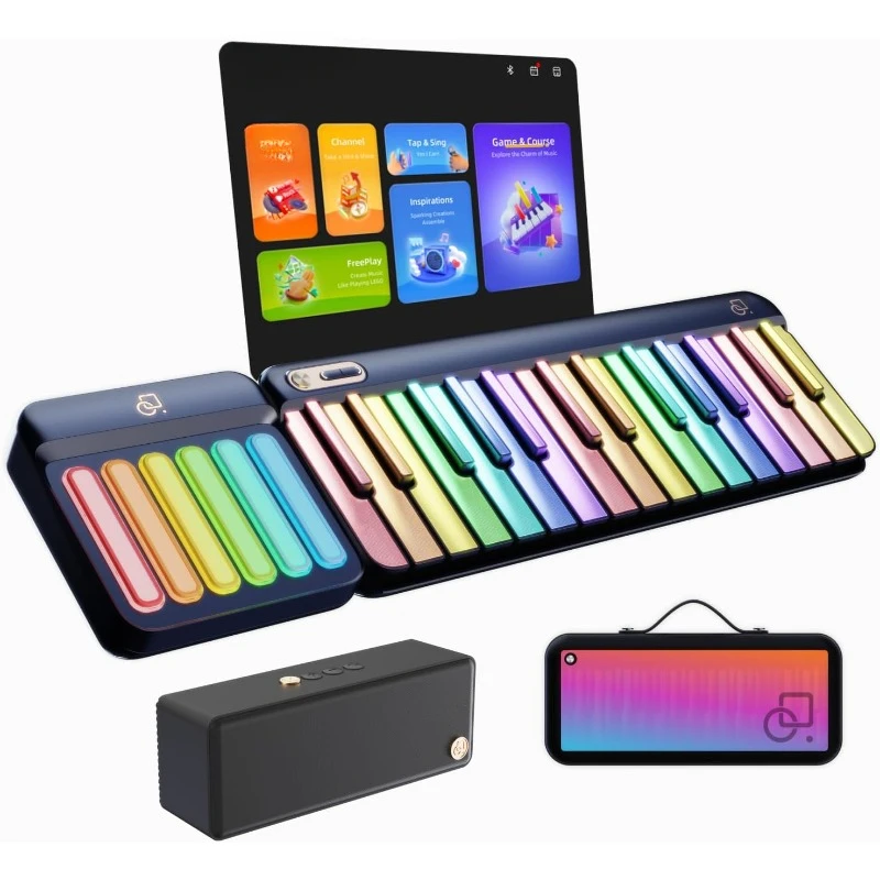 Smart Piano Keyboard with Speaker Rainbow Lighting Keys 256 Tones MIDI Controller Electric Keyboard Piano Audio Input