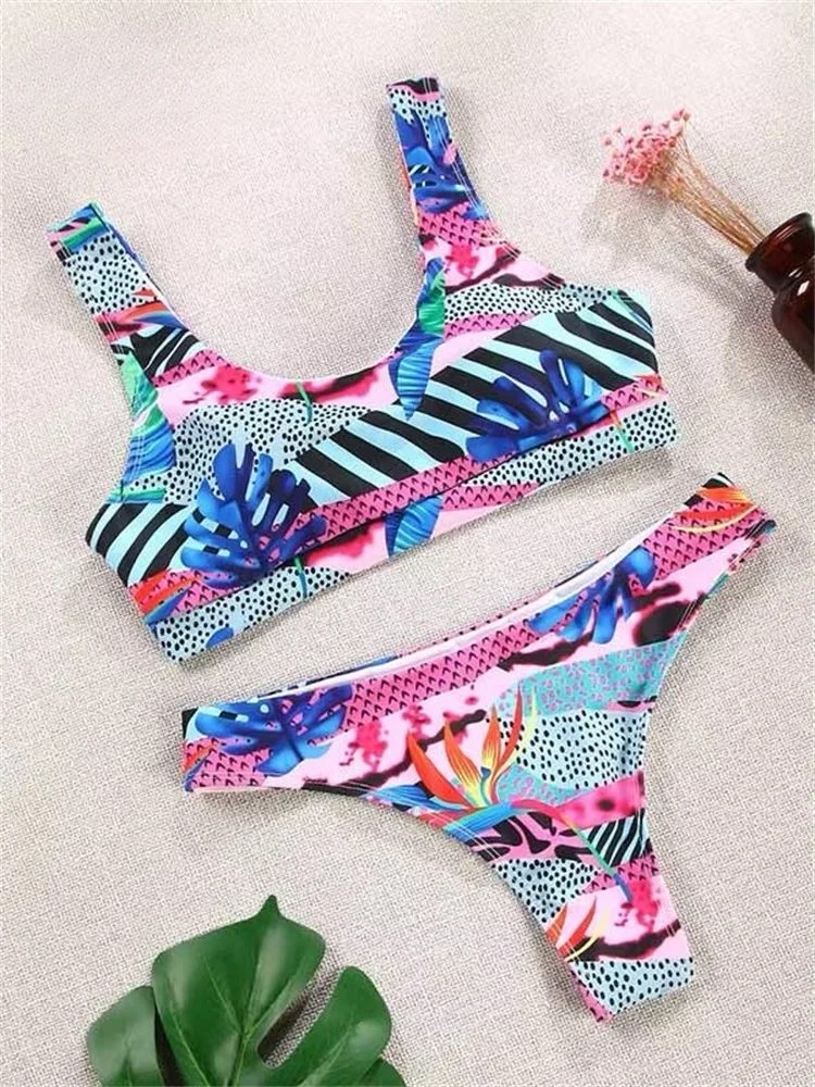 Miyouj Printed Bikinis Set Sexy Swimwear Women's Two-Piece Swimsuit Low Waist Bathing Suit Patchwork Biquini Mujer Beach Wear