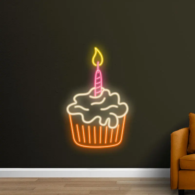 Toysign Custom Neon Light, Cupcake Candle Neon Sign – LED Light for Birthday & Cake Shop, Sweet Decor for Party & Kids Room