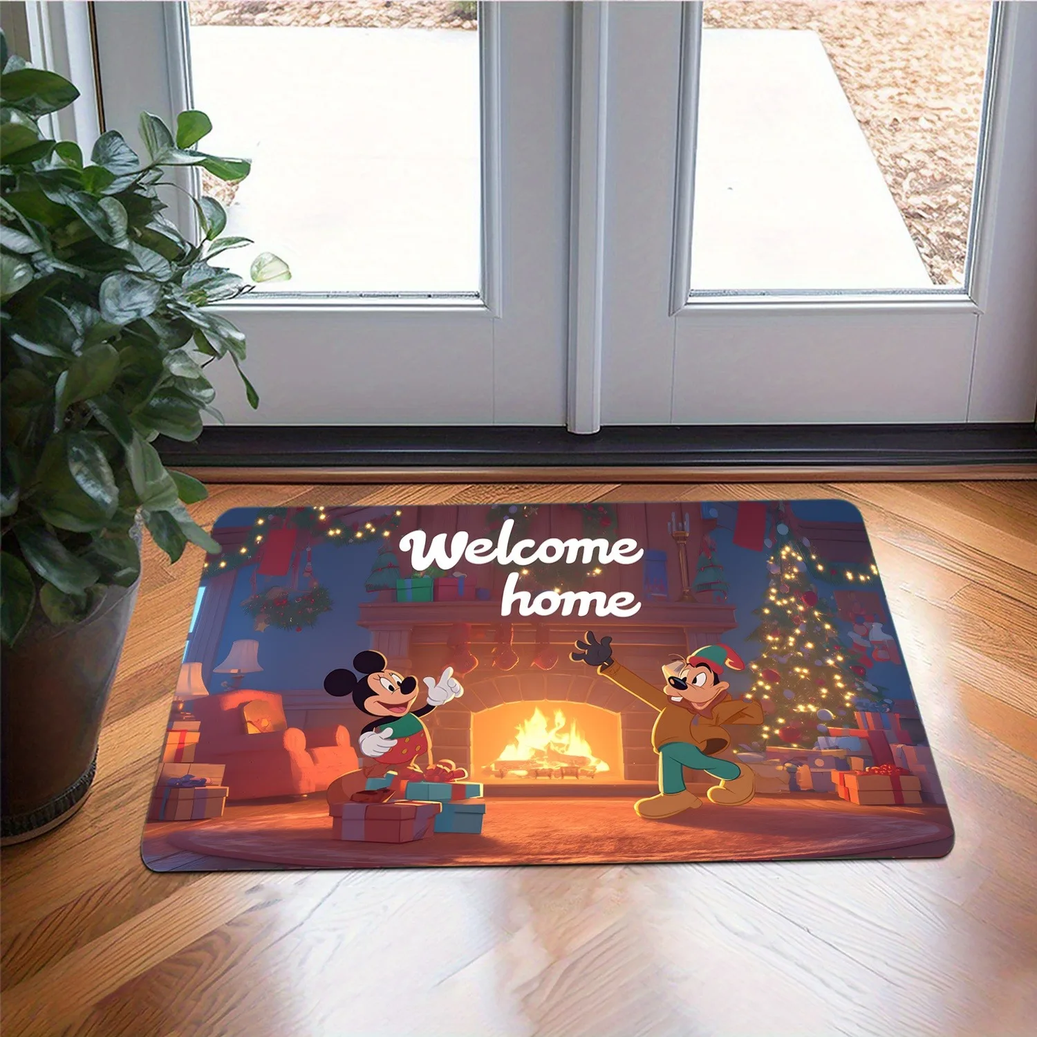 سجادة ترحيب منزلية دافئة لعيد الميلاد من ديزني ميكي وبلوتو: "ترحيب بالمنزل" لعيد الميلاد السعيد