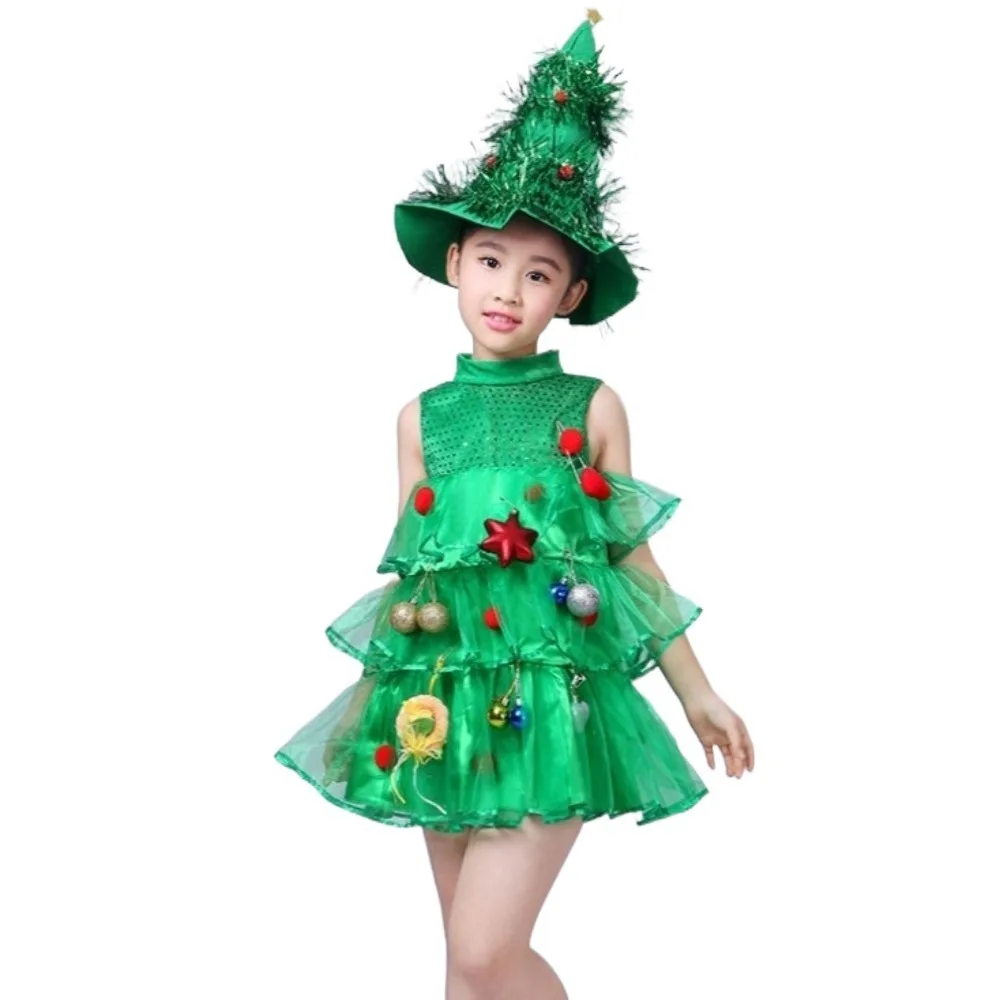 

New Fancy New Year Frock Green Multi-layer Princess Skirt Xmas Tree Christmas Tree Dress New Year