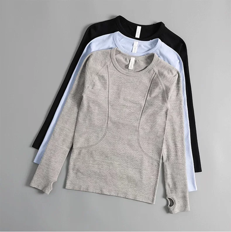 Yoga Clothes Sports Tops Women's Round Neck Long Sleeves Seamless Slimming Breathable Running Pula Speed Drying Fitness Clothes