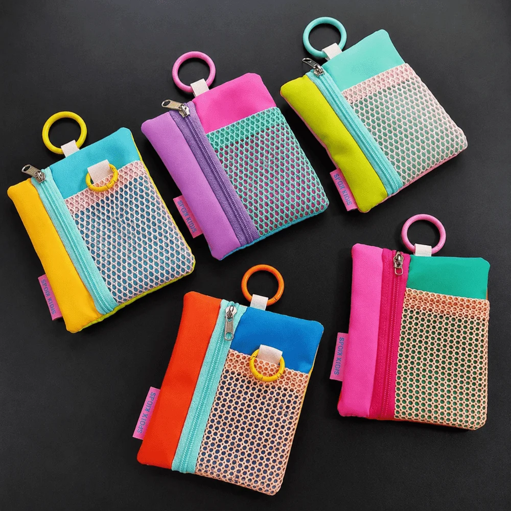 New Contrasting Mesh Cosmetic Bag Lightweight Portable Storage Pouch Zipper Card Bag for Commute Travel Use