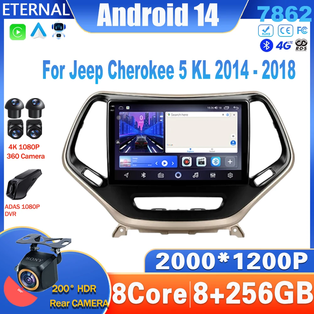 

Car Android 14 For Jeep Cherokee 5 KL 2014 - 2018 Auto Radio Multimedia Video Player Navigation GPS Carplay No 2din DVD 4 WIFI