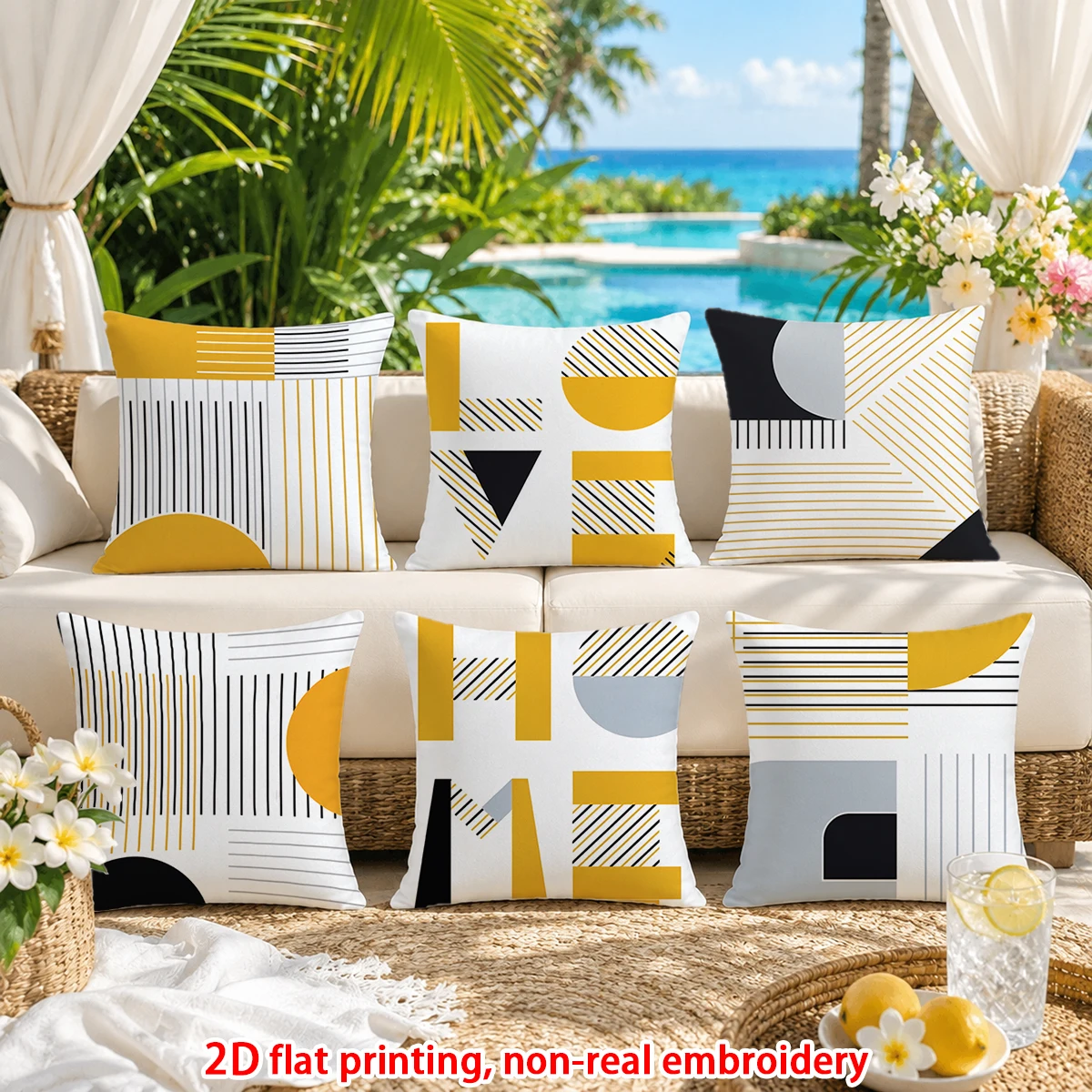 6pcs  Set of 6 Modern Geometric Throw Pillow Covers Yellow Black Grey Abstract Cushion Cases for Sofa Bedroom Living Room view 3