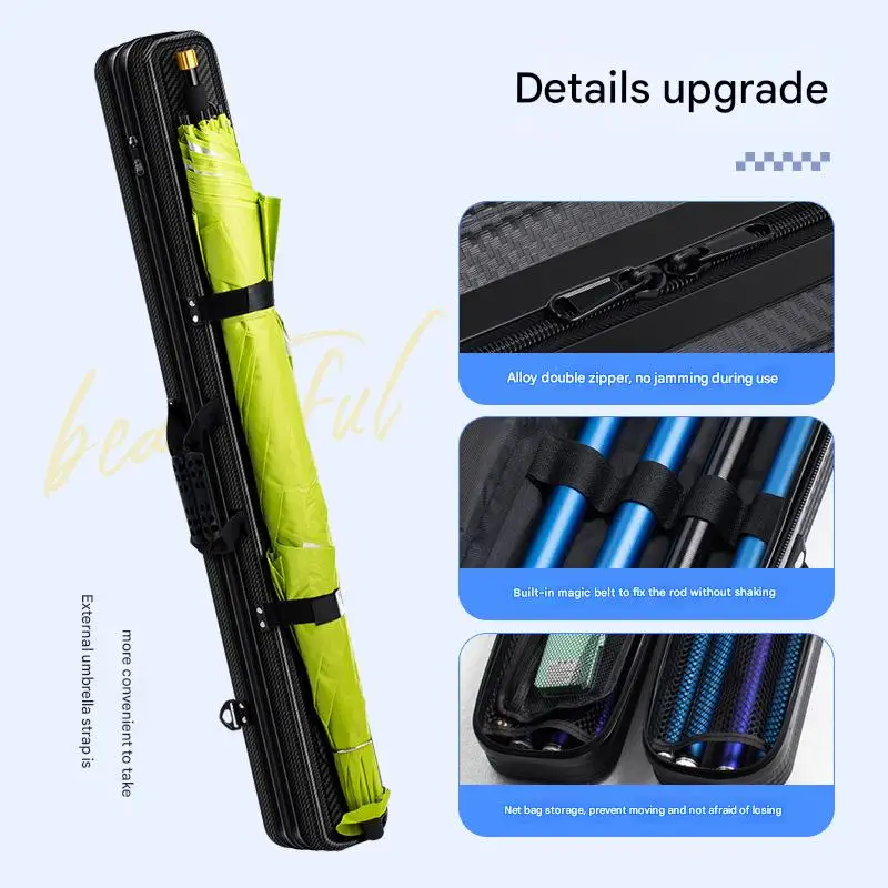 Hard Shell Fishing Pole Carrier Portable Fishing Pole Carry Organizer Large Capacity Fishing Rod Storage Bag for Fishing Lovers