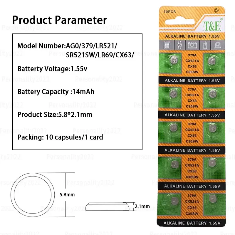 10- 100pcs AG0 LR521 Button Alkaline Battery 1.55V Coin Cell SR521SW LR69 GP379 CX63 D379 379 179 379A SR63 for Watch Batteries